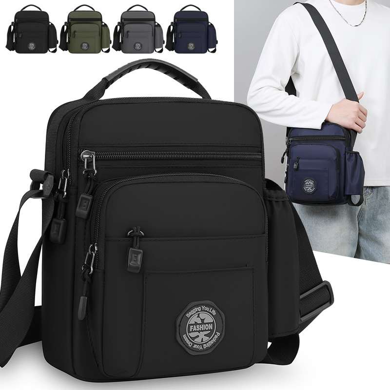 Edc Carry Bag - メンズ防水クロスボディショルダーバッグ マルチポケット カジュアルデイパック ボトルホルダー付き 調節可能なストラップ 仕事