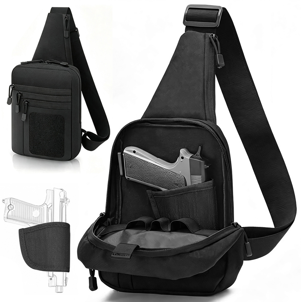 Edc Concealed Carry Sling Bag - 隠し銃持ち用チェストガンバッグ、ピストルガン収納バッグ、タクティカルスリングショルダーポーチ（ガンホルスター付き）、クロスボディEDCツールバッグ