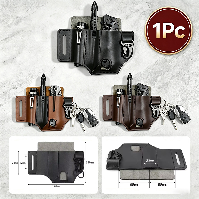 Leather Edc. Carry Pouch - 牛革ウエストハンガーポータブル戦術 EDC ツールホルダー屋外キャンプ懐中電灯折りたたみナイフキーオーガナイザー