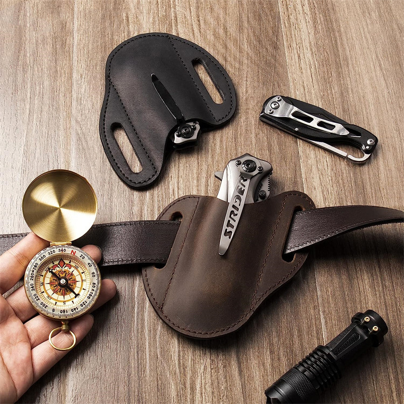 Edc Carry Holster - 本革ケース折りたたみナイフホルダーヴィンテージ PU ナイフシースベルトループ屋外狩猟戦術 EDC ナイフホルスター