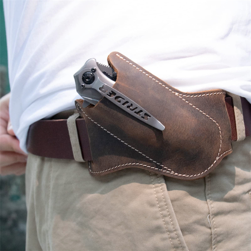 Edc Everyday Carry Knives - 1PC レザーナイフシース折りたたみナイフキャリアサバイバルウエストベルトクリップバッグ折りたたみナイフアンチスクラッチレザーカバーパック