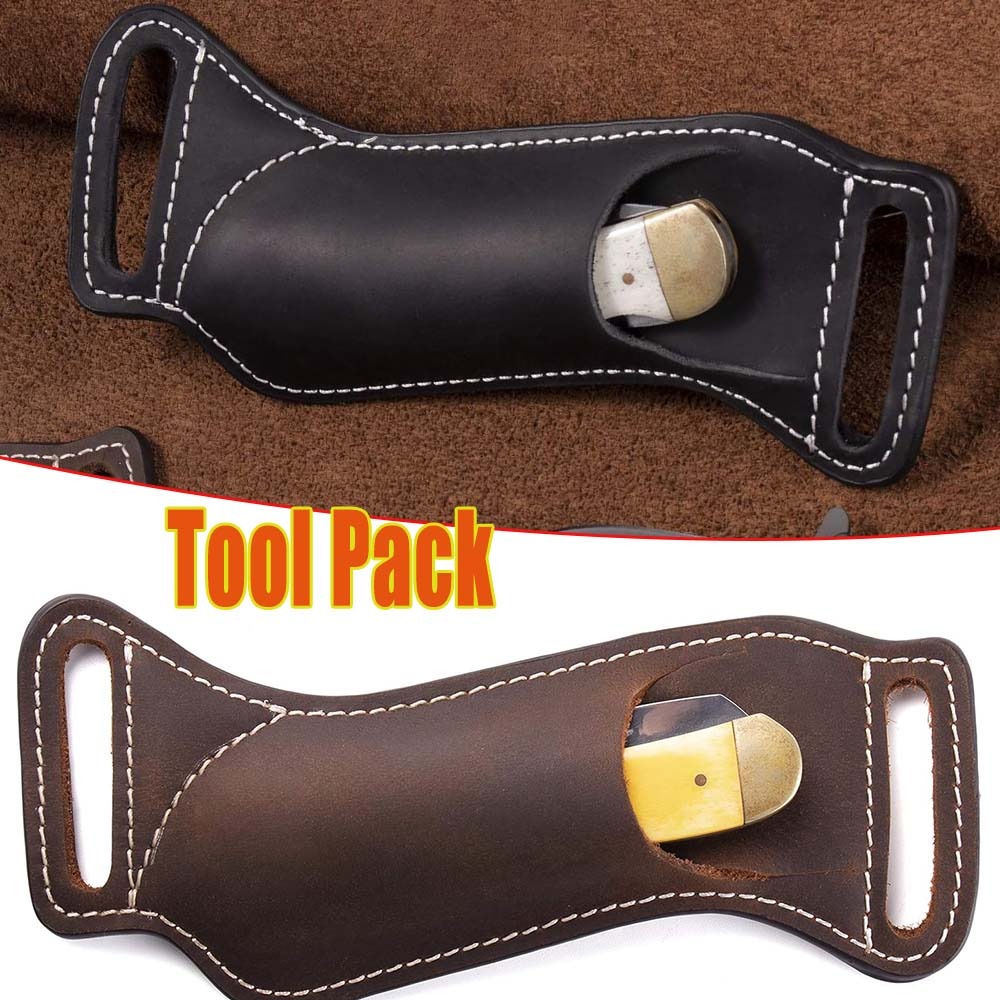 Leather Edc. Carry Pouch - 戦術用EDC折りたたみナイフシースウエストハンギング5インチナイフホルスターポーチ、アウトドアギアベルトキャリー、ヘビーデューティーツールパック