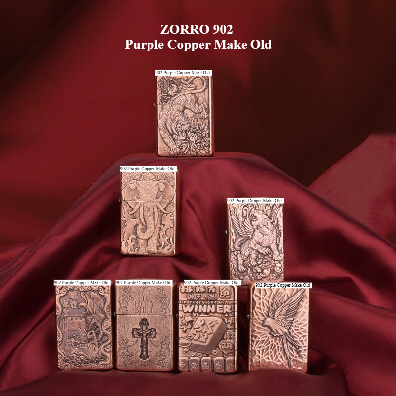 Lighter Insert Zippo - ゾロ902 パープルカッパー ハンドメイド 高級3Dレリーフ 防風灯油ライター ハイエンドギフト