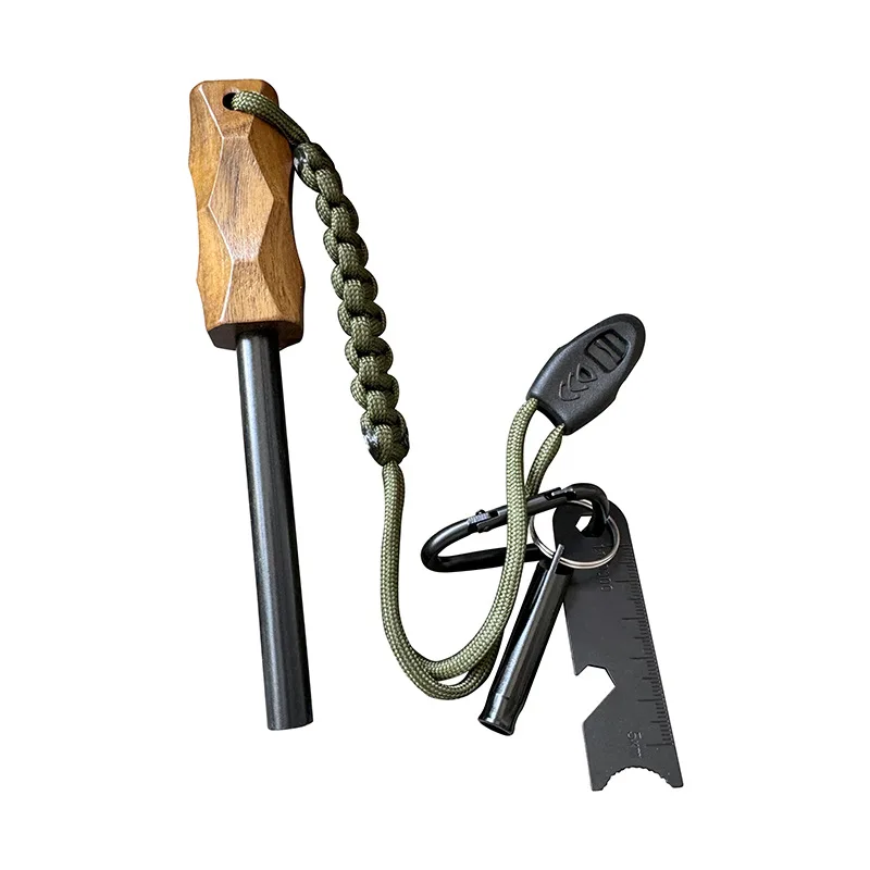 Ferro Rod Striker - 新しい屋外用フリントファイヤースターター、木製ハンドル付きイグナイター、防水マグネシウムロッド、キャンプやハイキング用のサバイバルツール