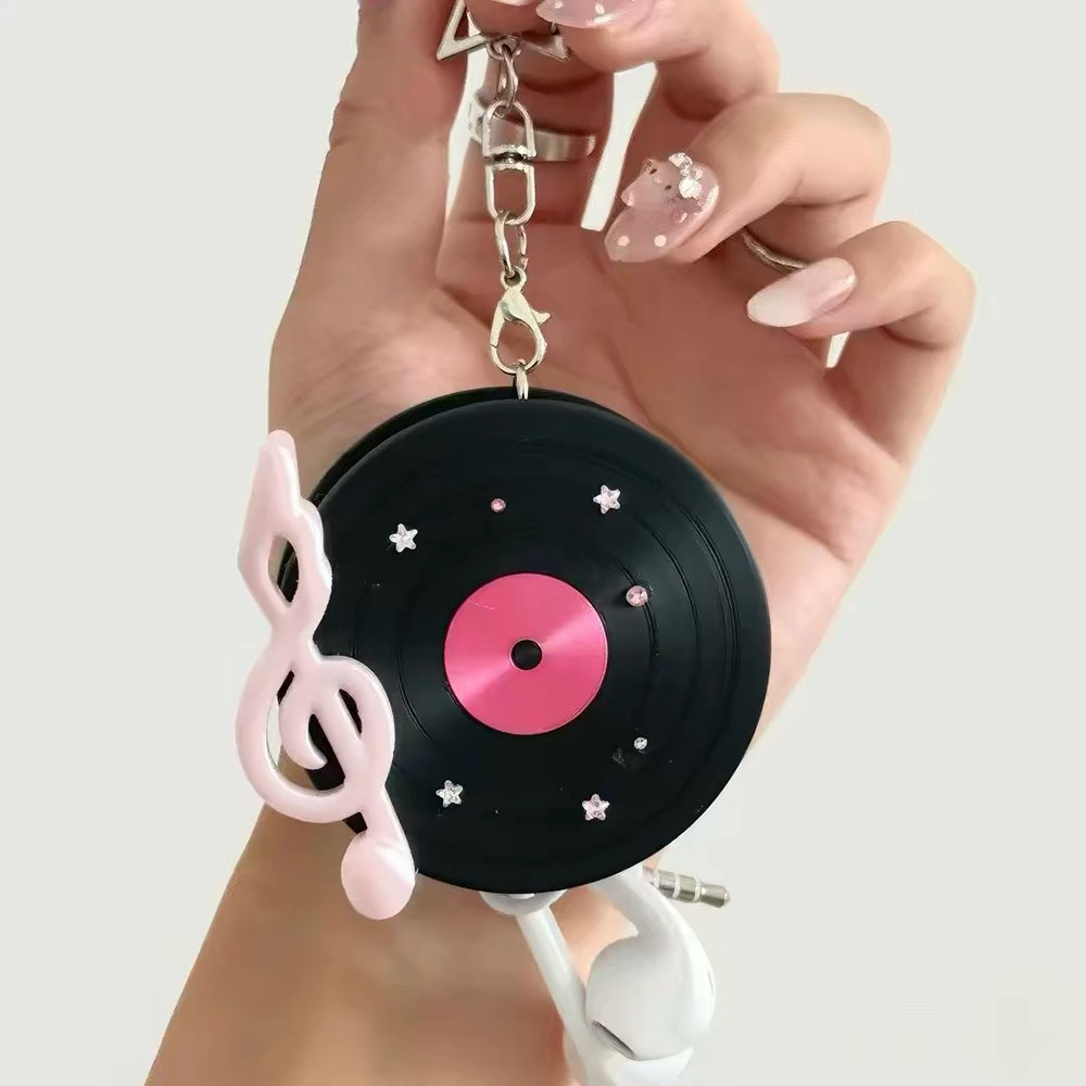 Cable Winder Keychain - かわいいレコード型ケーブルワインダー、星型キーホルダー付き、キュートなト音記号付きコードオーガナイザー、携帯用イヤホン・データケーブル収納ホルダー