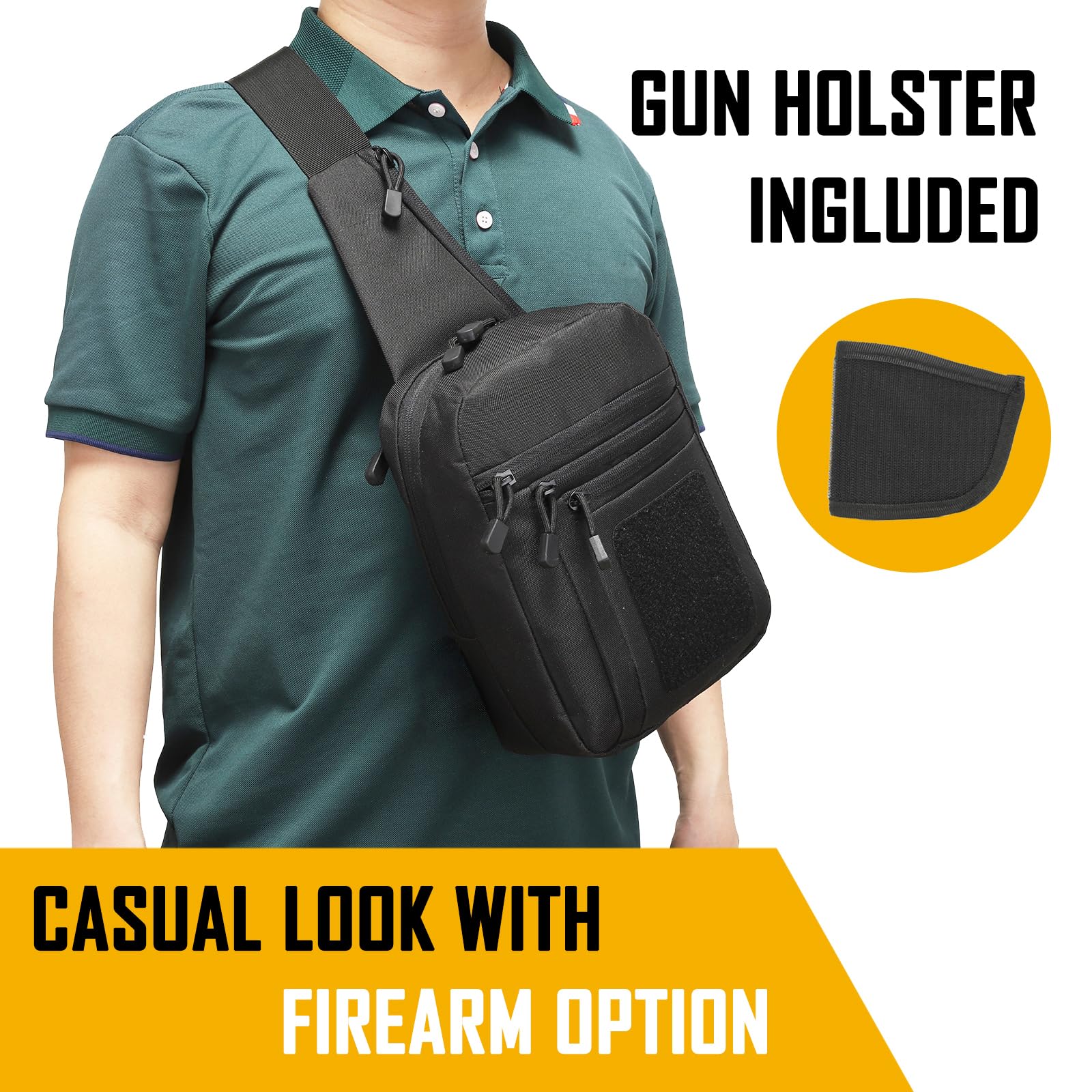 Edc Concealed Carry Sling Bag - メンズ用隠し携帯用クロスボディバッグ、CCWスリングバッグEDCキャリーバッグショルダーナイロン高品質チェストパックガンバッグ（ハンドガン用）