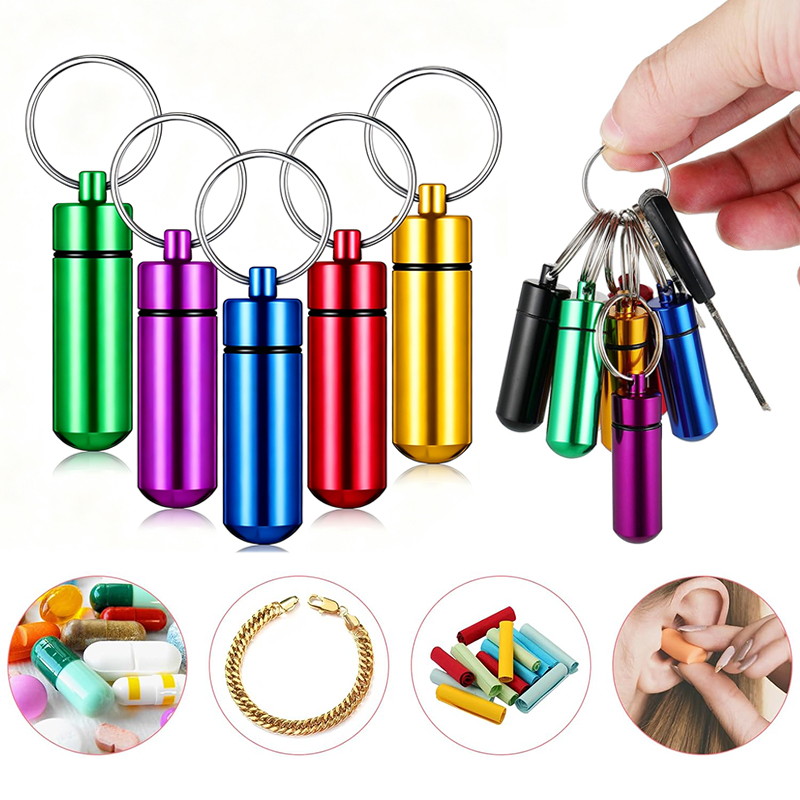 1/5個入りアルミニウム製ミニピルボックスキーチェーン –  - Edc Pill Carry のレビューと価格