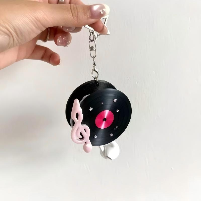 Y2Kヴィンテージレコード型イヤホンケーブルワインダー、キー - Cable Winder Keychain のレビューと価格
