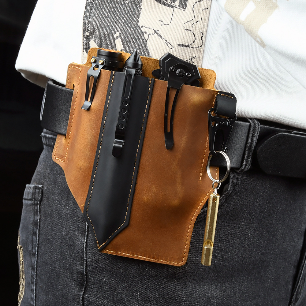 メンズトラベルタクティカルウエストバッグ、男性用本革製アウト - Leather Edc. Carry Pouch のレビューと価格