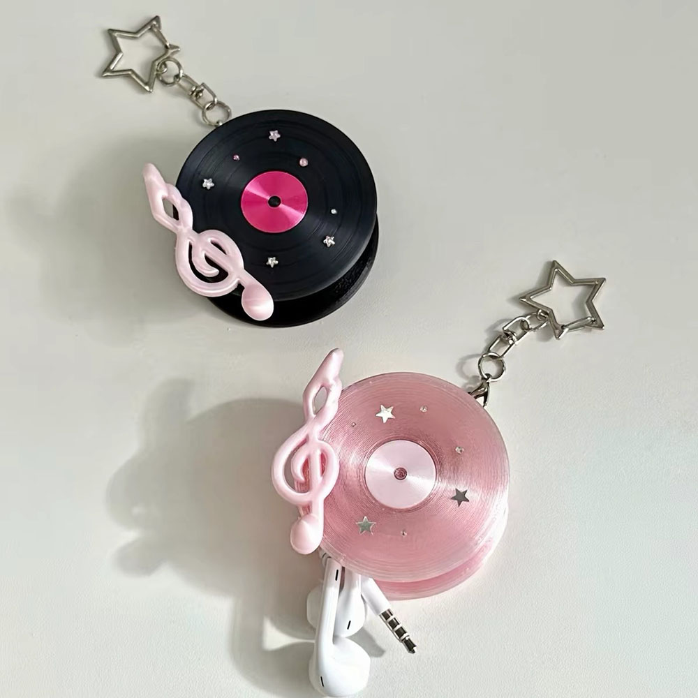 かわいいレコード型ケーブルワインダー、星型キーホルダー付き、 - Cable Winder Keychain のレビューと価格