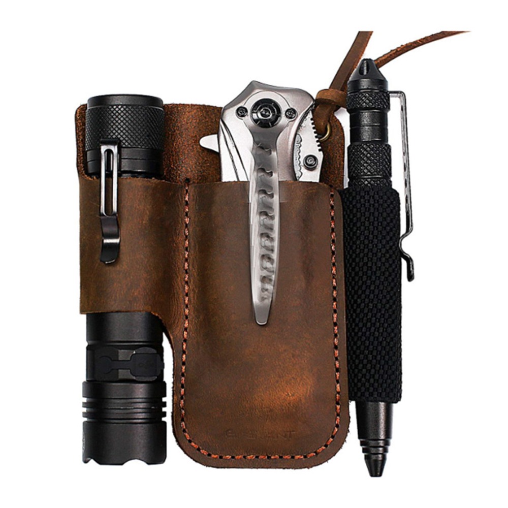 耐久性のある牛革製マルチツールシース（ペンループ付き、ブラウ - Leather Edc. Carry Pouch のレビューと価格