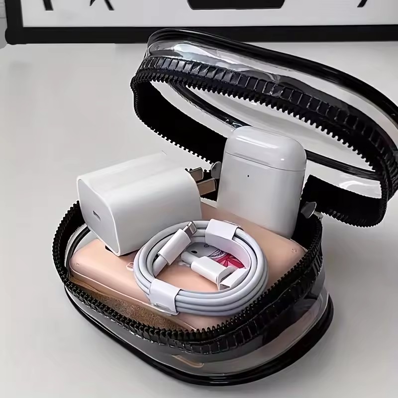 ポータブルミニクリアジッパー収納バッグ - イヤホン充電器用 - Cable Winder Keychain のレビューと価格