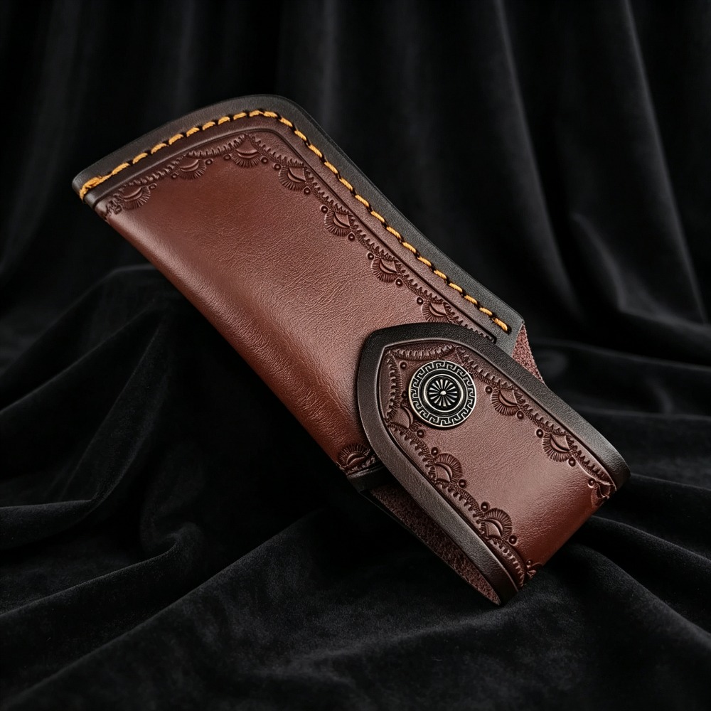 コレクタブルエンボス加工本革製ナイフシース ブラウンステッチ - Leather Edc. Carry Pouch のレビューと価格